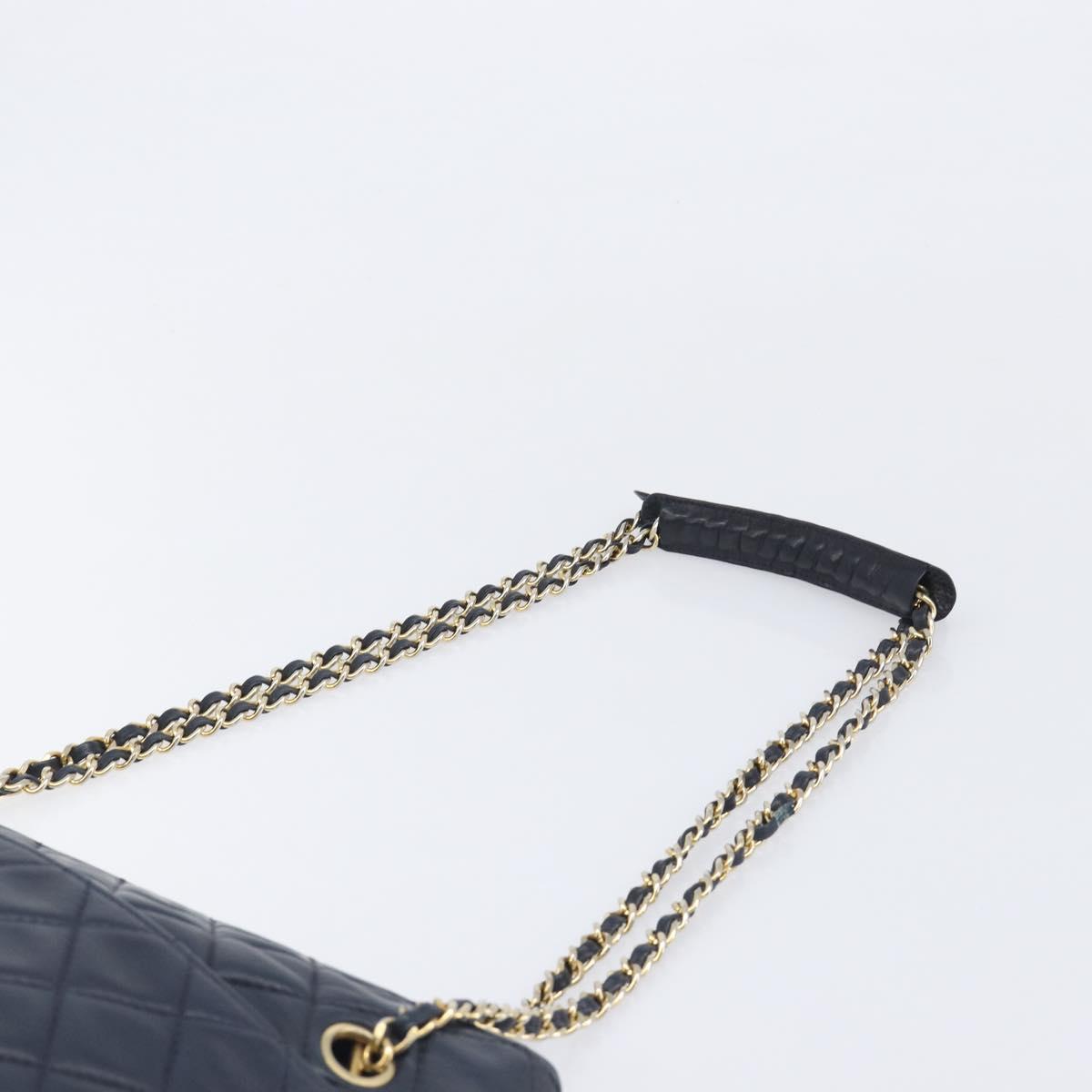CHANEL Matelasse Chain Shoulder Bag Lamb Skin Navy Gold CC Auth 212060