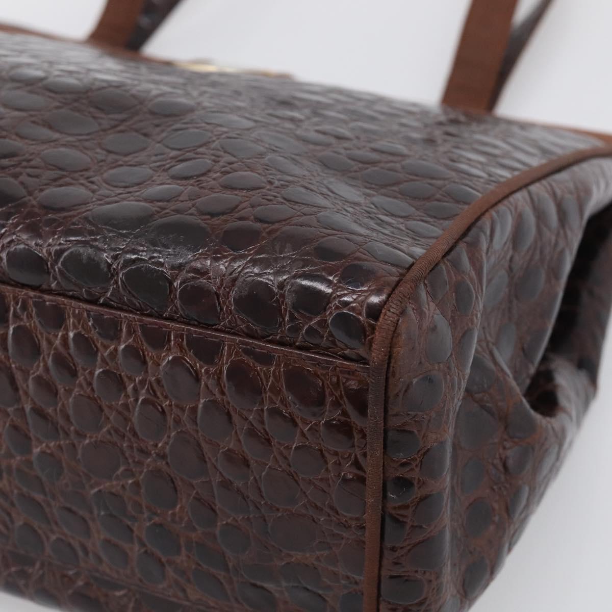Salvatore Ferragamo Vala Tote Bag Croco Embossing Brown Gold Auth 212061A