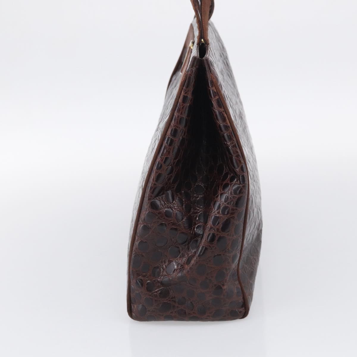 Salvatore Ferragamo Vala Tote Bag Croco Embossing Brown Gold Auth 212061A
