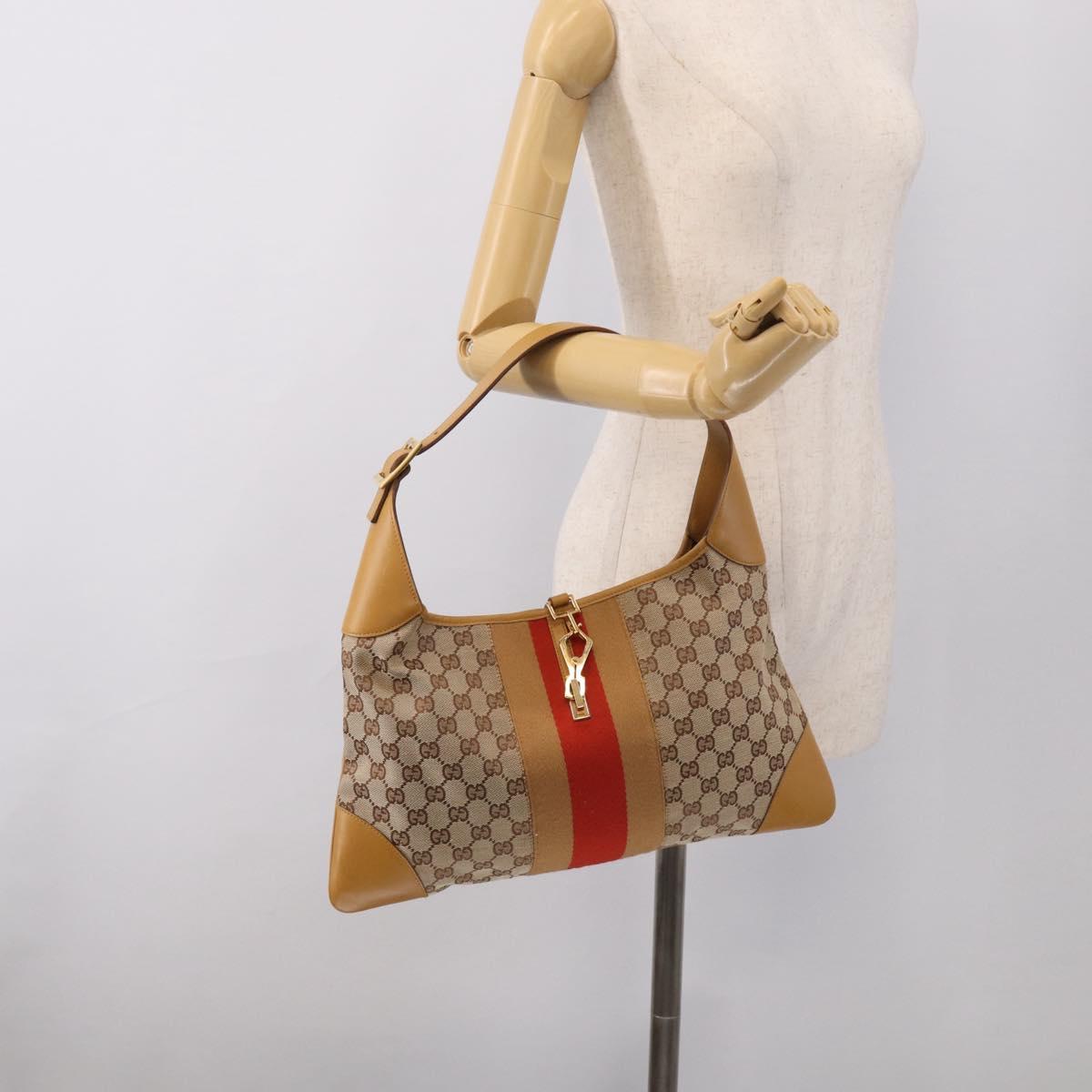GUCCI GG Canvas Sherry Line Jackie Hand Bag Beige Gold 001 4075 Auth 212064