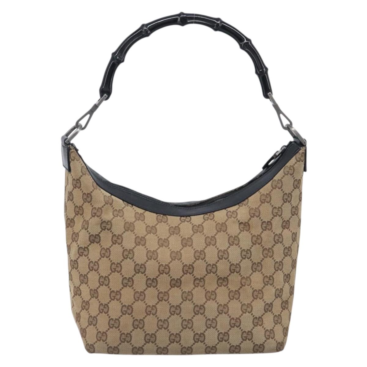 GUCCI GG Canvas Bamboo Hand Bag Beige Silver 000 0531 Auth 212067