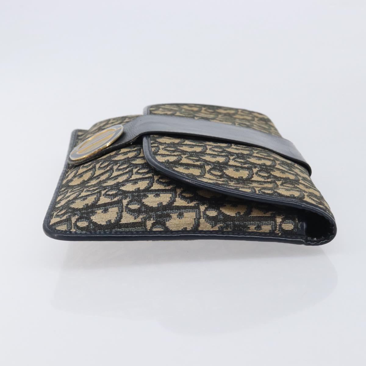 Christian Dior Trotter Canvas Clutch Bag Navy Gold Auth 212080