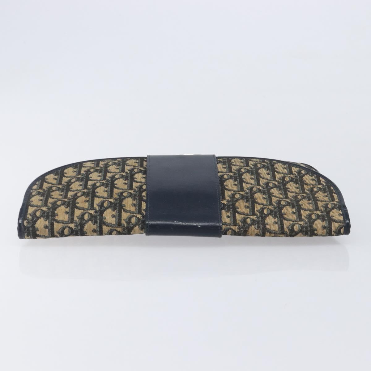 Christian Dior Trotter Canvas Clutch Bag Navy Gold Auth 212080