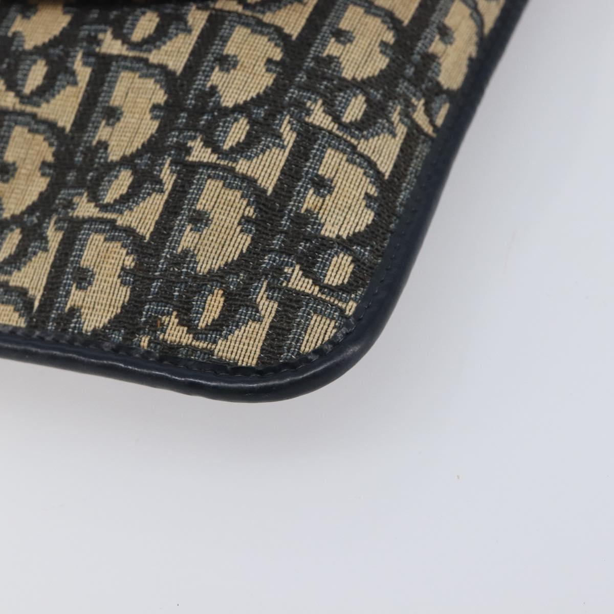 Christian Dior Trotter Canvas Clutch Bag Navy Gold Auth 212080