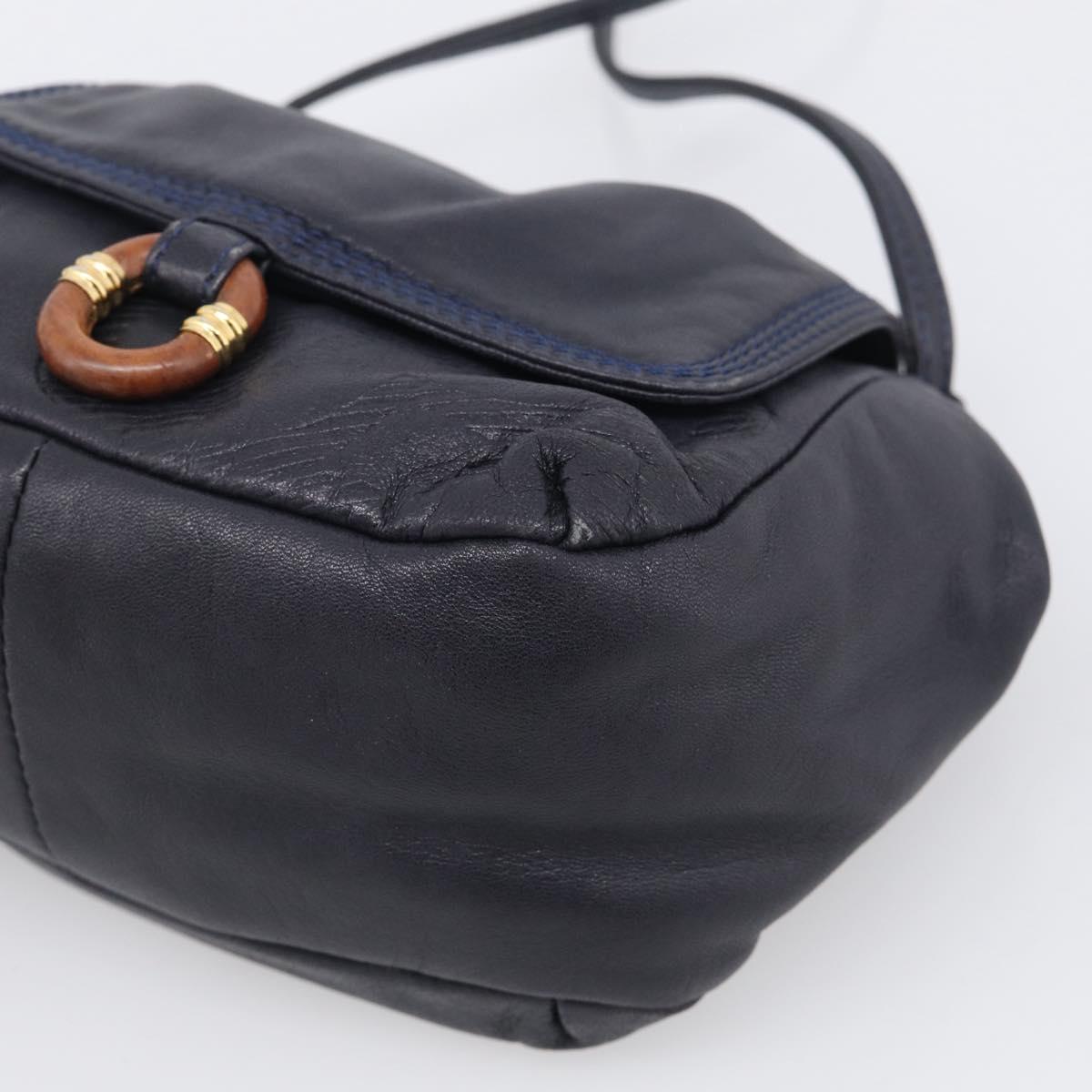 LOEWE Shoulder Bag Leather Navy Gold Auth 212081