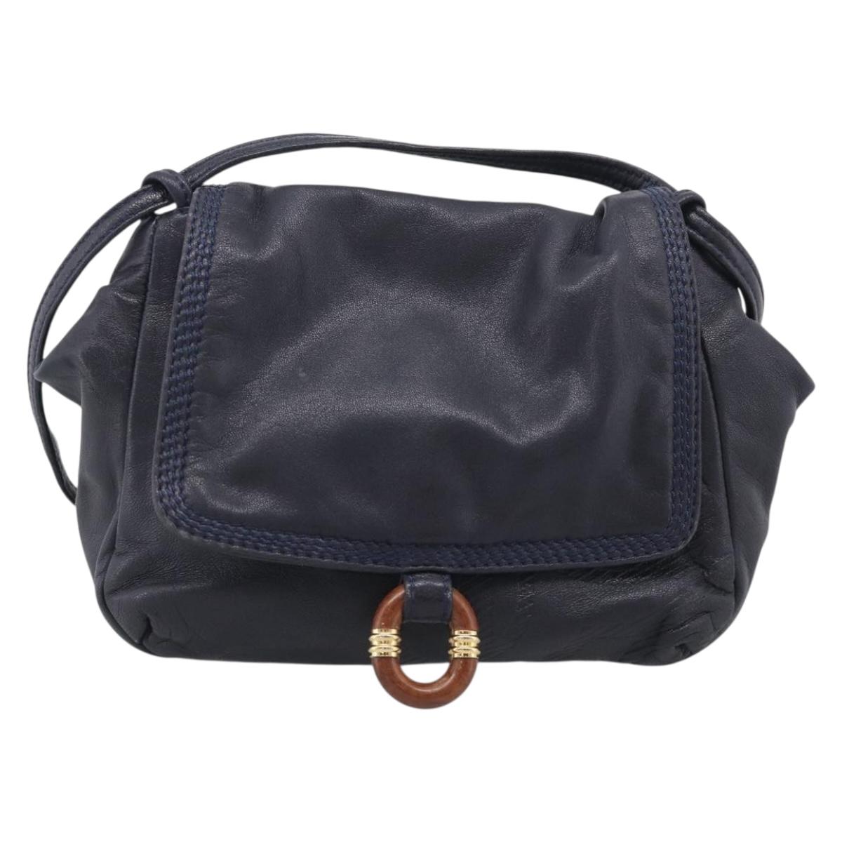 LOEWE Shoulder Bag Leather Navy Gold Auth 212081