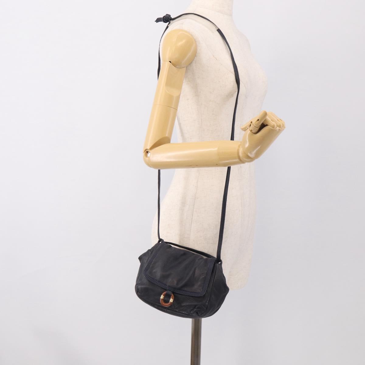 LOEWE Shoulder Bag Leather Navy Gold Auth 212081