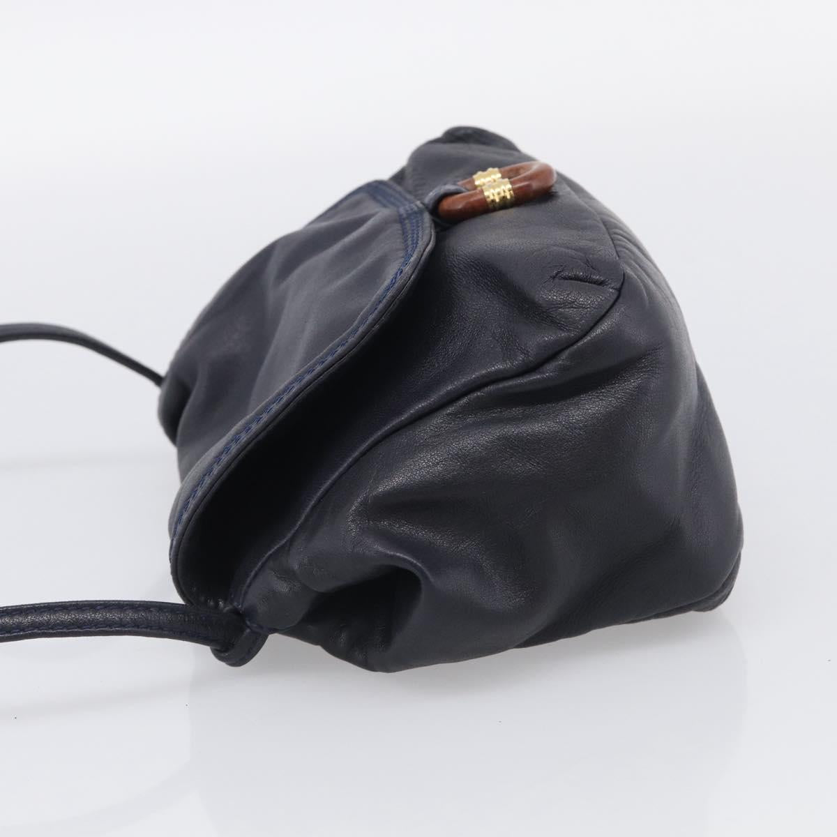 LOEWE Shoulder Bag Leather Navy Gold Auth 212081
