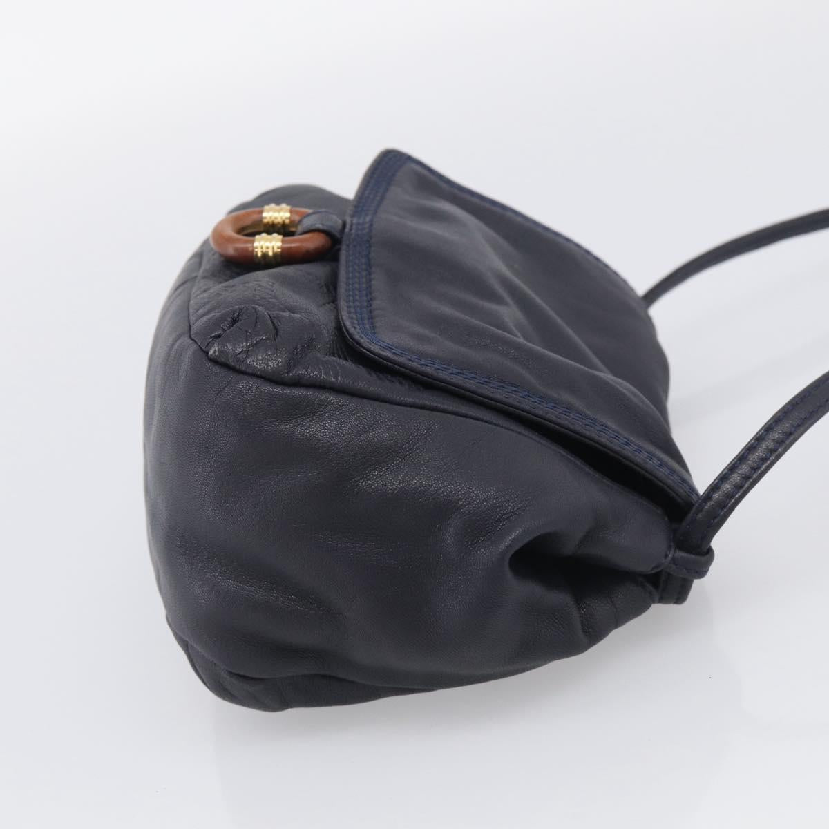 LOEWE Shoulder Bag Leather Navy Gold Auth 212081