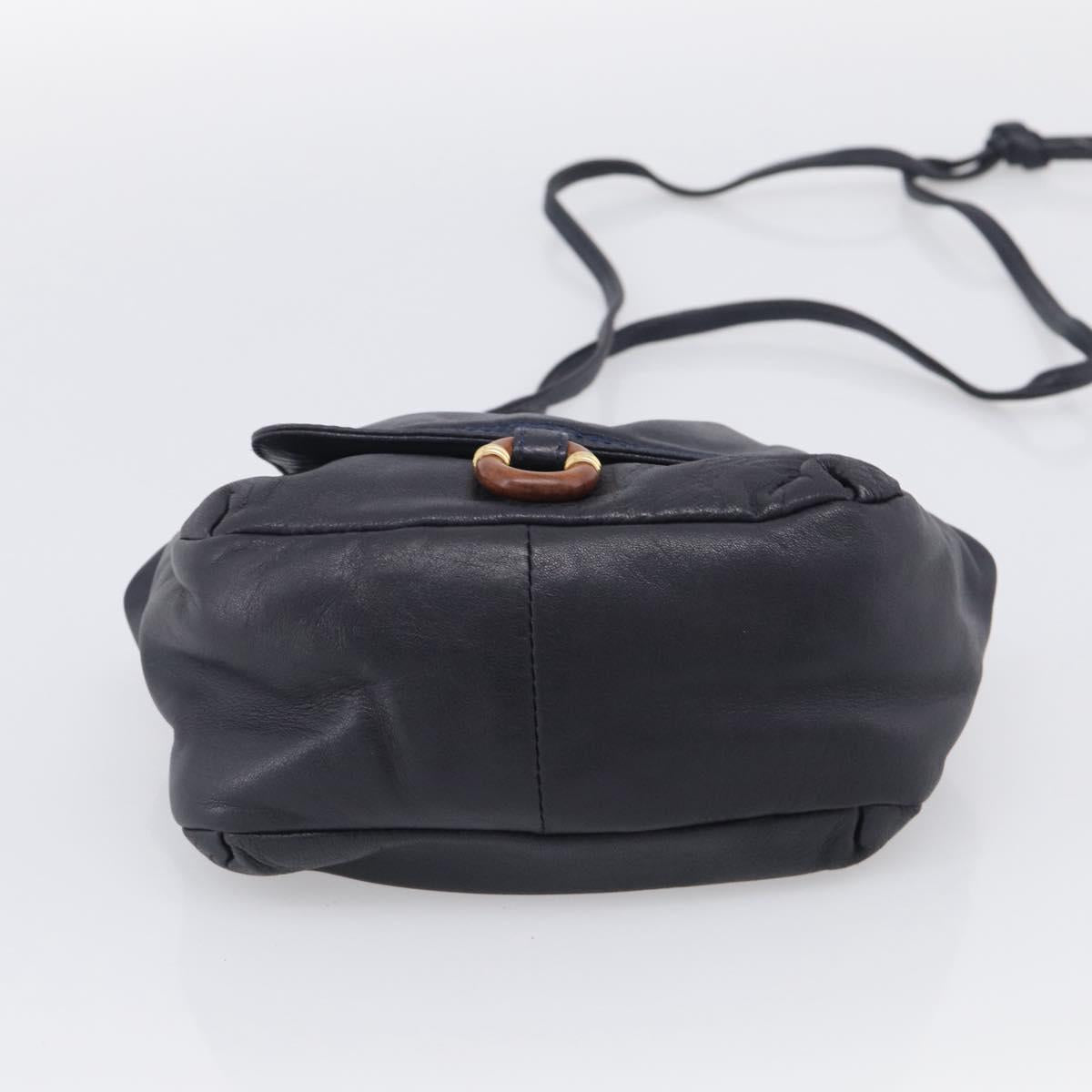 LOEWE Shoulder Bag Leather Navy Gold Auth 212081