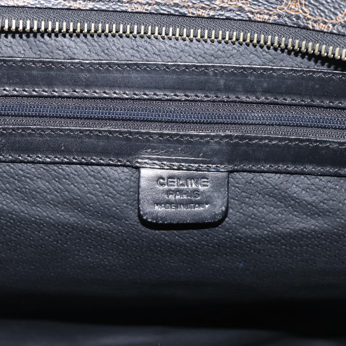 CELINE Macadam Canvas Shoulder Bag PVC Leather Black Gold Auth 212082