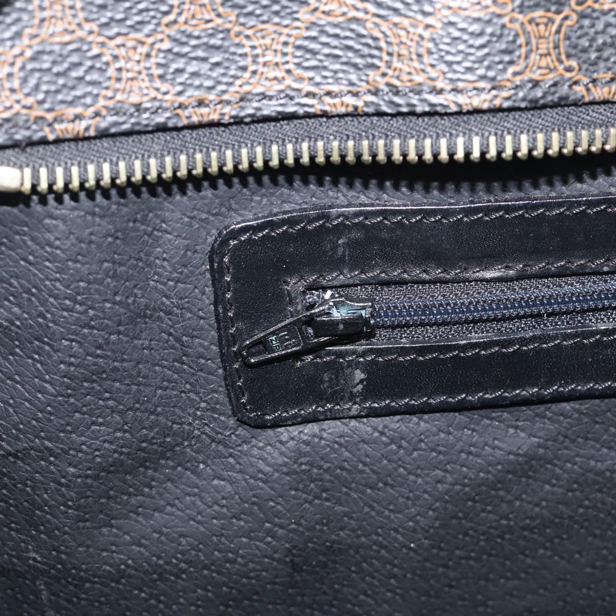 CELINE Macadam Canvas Shoulder Bag PVC Leather Black Gold Auth 212082