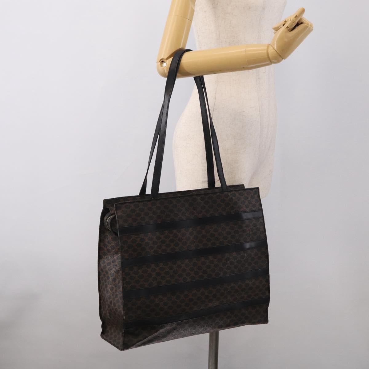 CELINE Macadam Canvas Shoulder Bag PVC Leather Black Gold Auth 212082