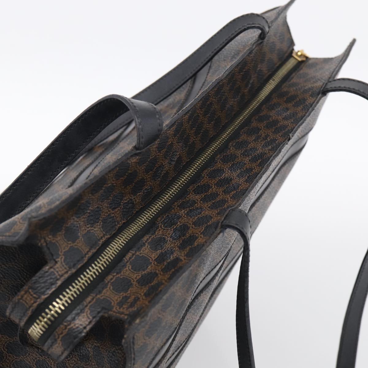 CELINE Macadam Canvas Shoulder Bag PVC Leather Black Gold Auth 212082