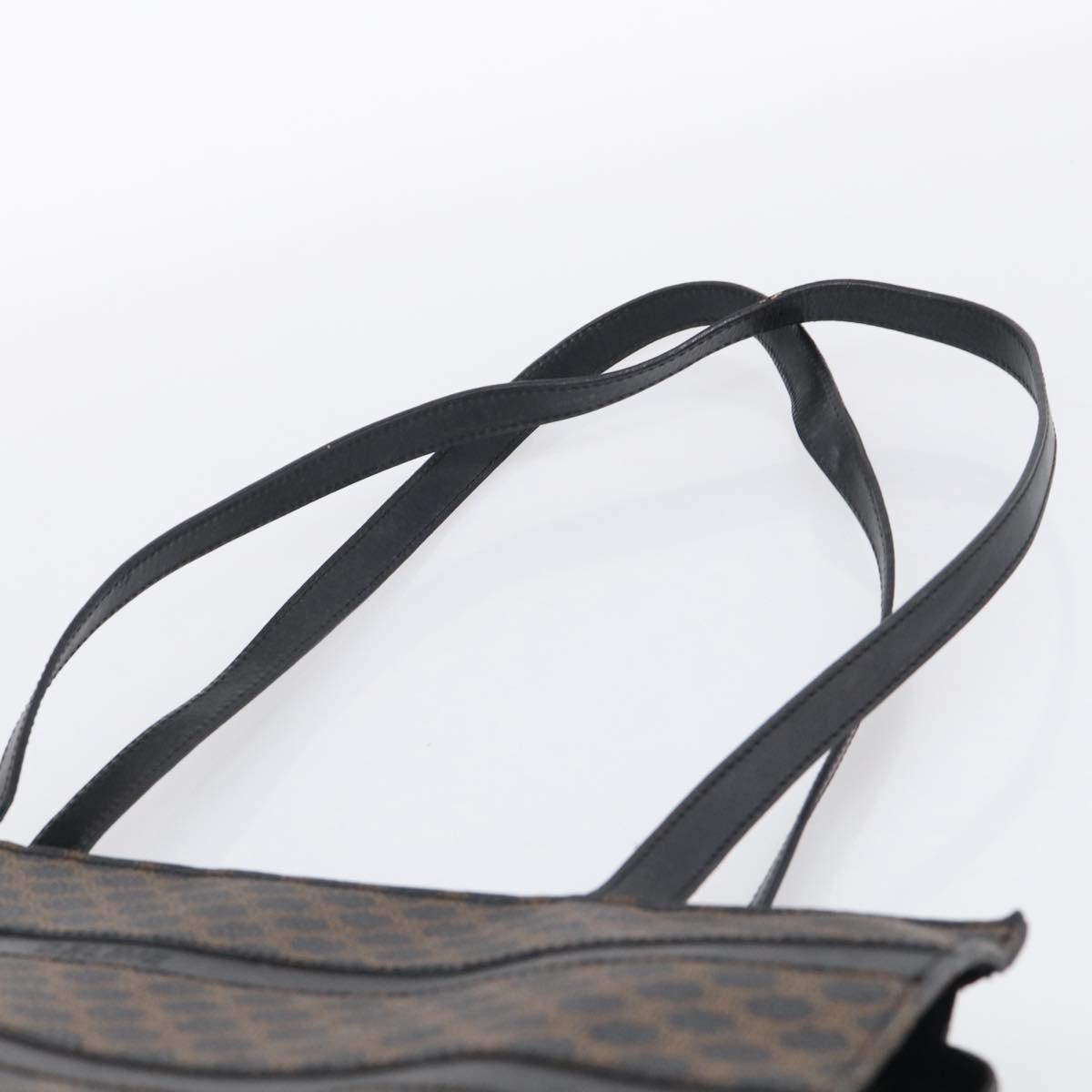 CELINE Macadam Canvas Shoulder Bag PVC Leather Black Gold Auth 212082