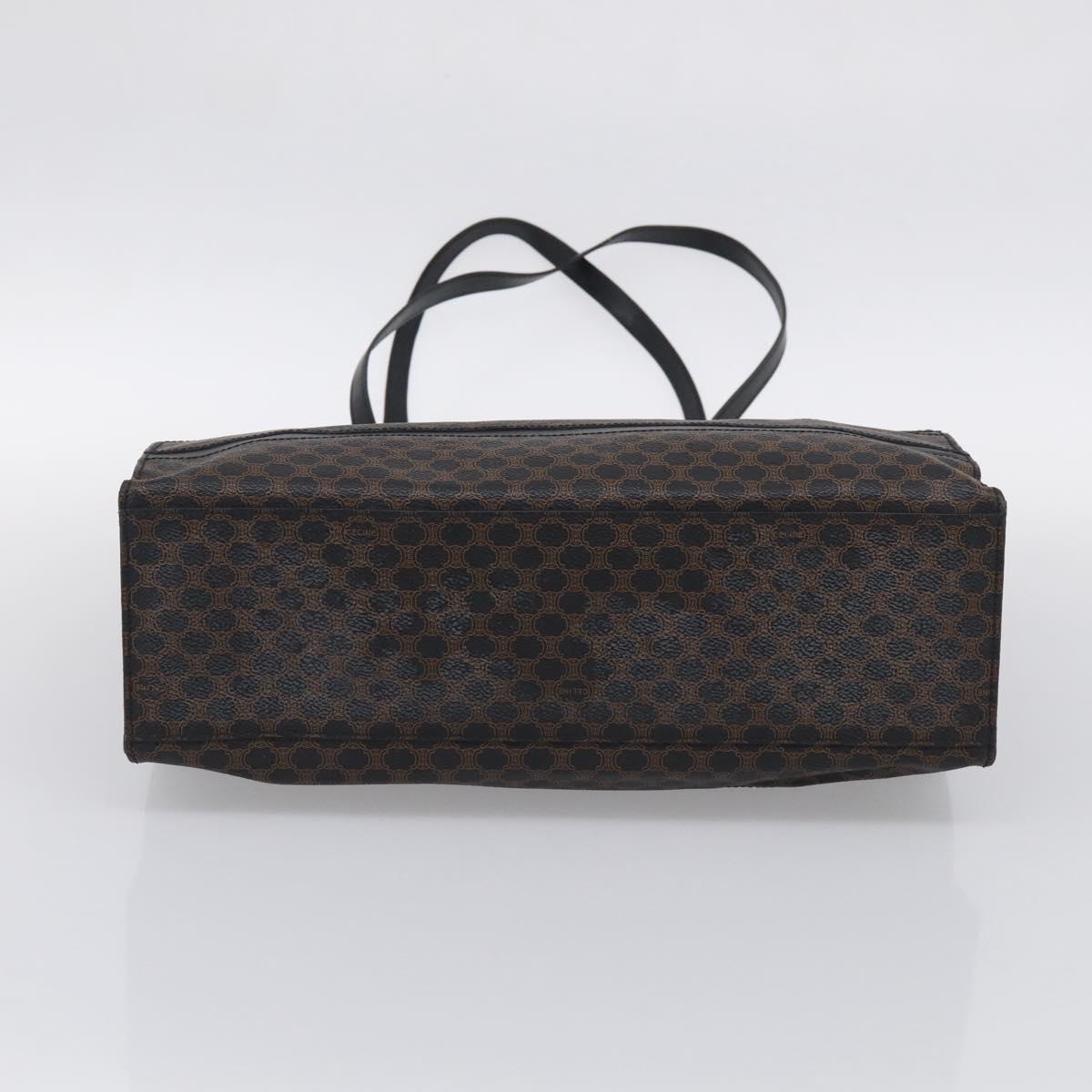 CELINE Macadam Canvas Shoulder Bag PVC Leather Black Gold Auth 212082