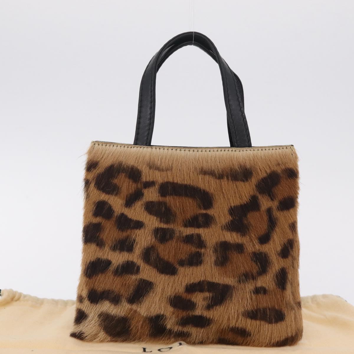 LOEWE Hand Bag Harako leather Brown Black Auth 212083V