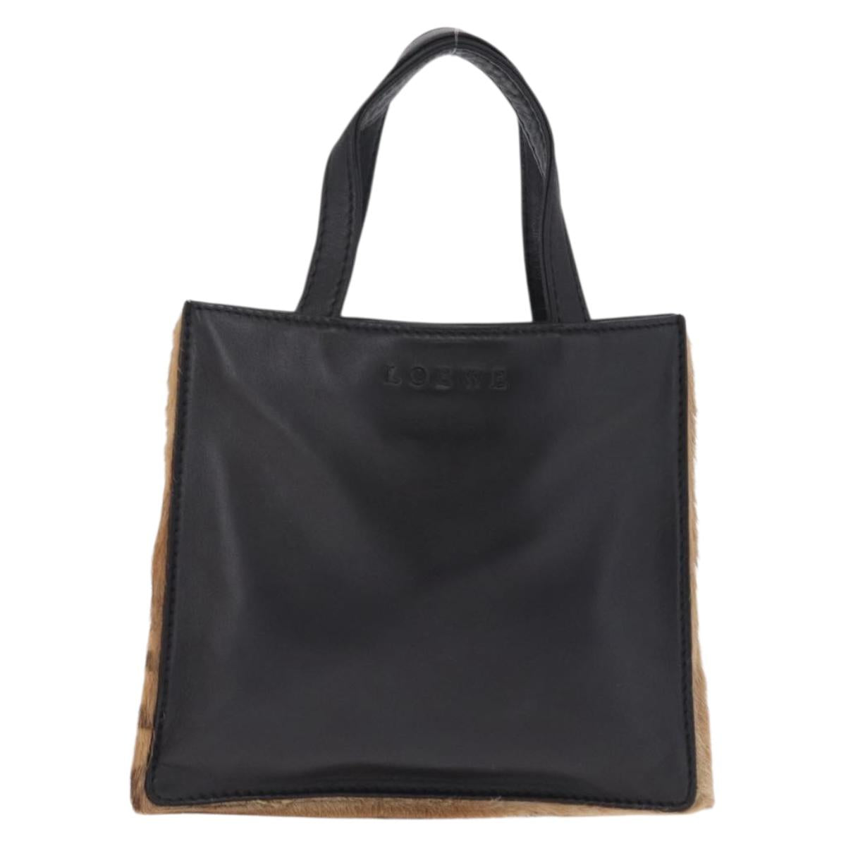 LOEWE Hand Bag Harako leather Brown Black Auth 212083V