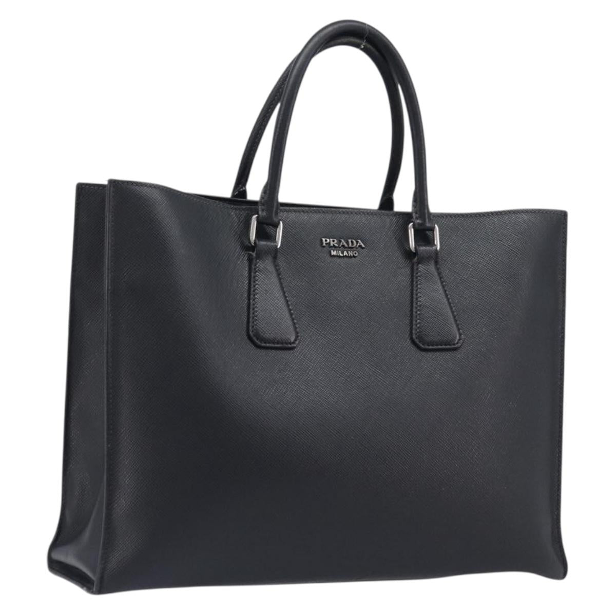 PRADA Tote Bag Leather Black Silver Auth 212084A