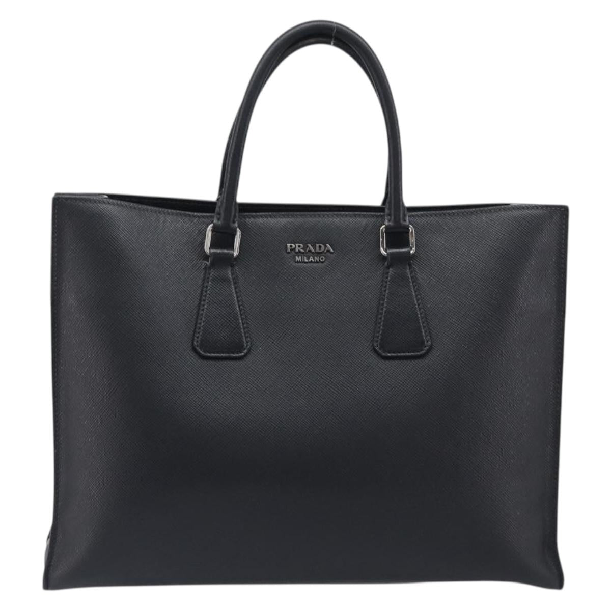 PRADA Tote Bag Leather Black Silver Auth 212084A