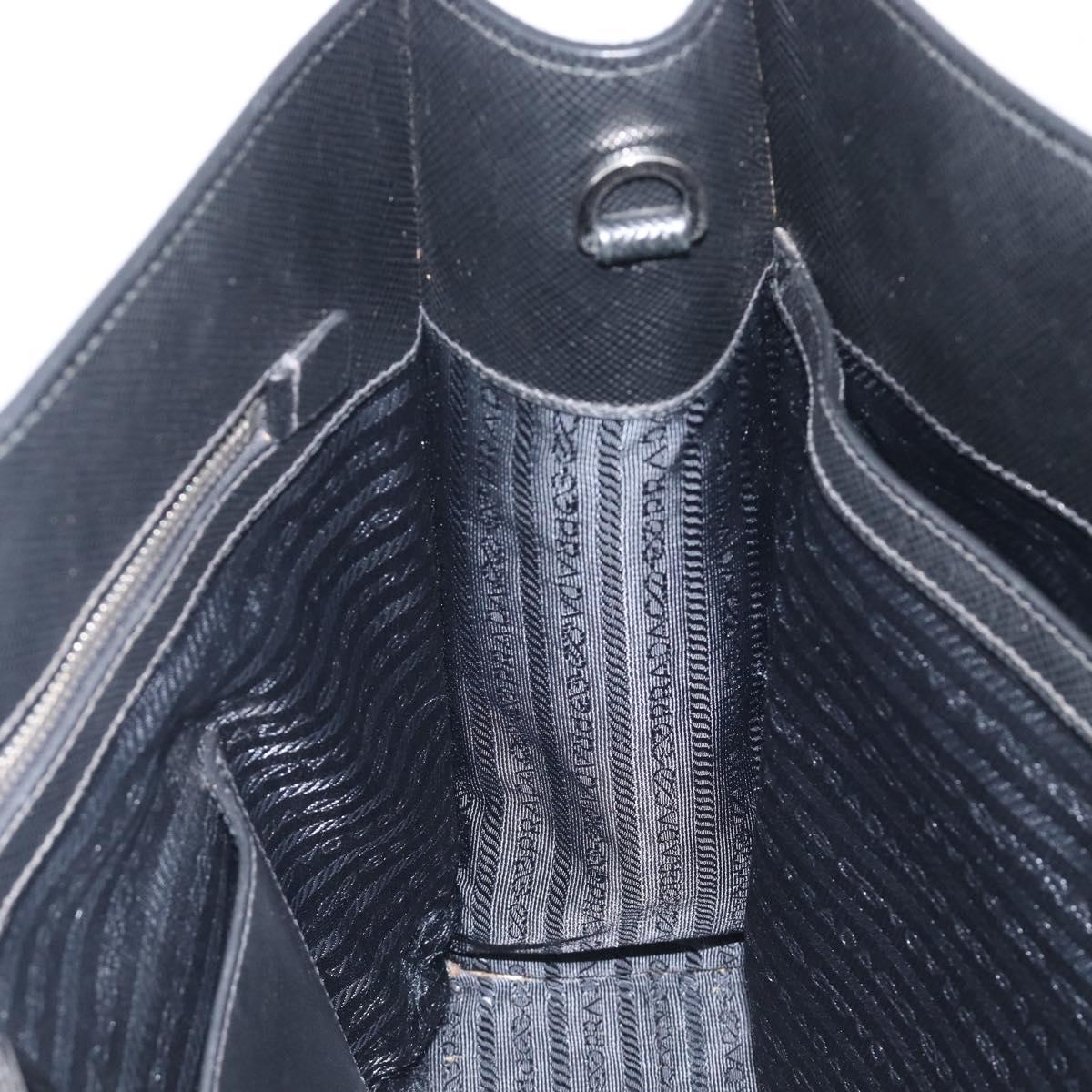 PRADA Tote Bag Leather Black Silver Auth 212084A