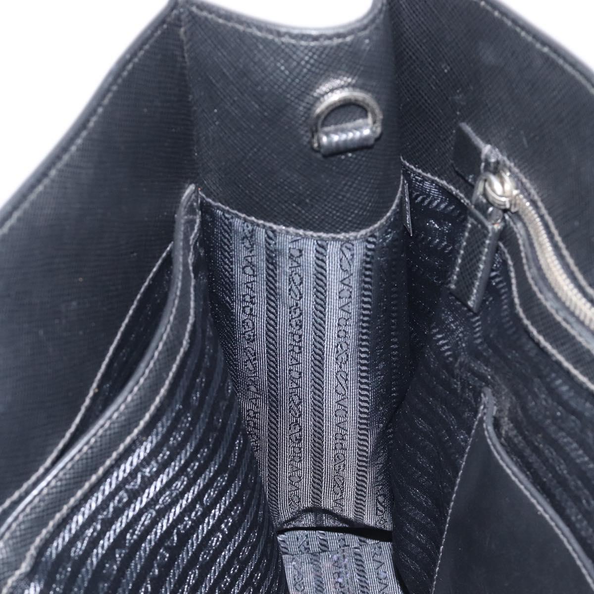 PRADA Tote Bag Leather Black Silver Auth 212084A