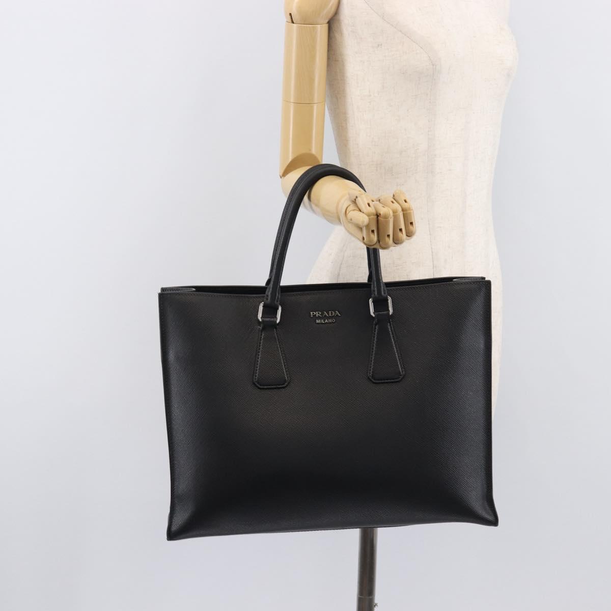 PRADA Tote Bag Leather Black Silver Auth 212084A