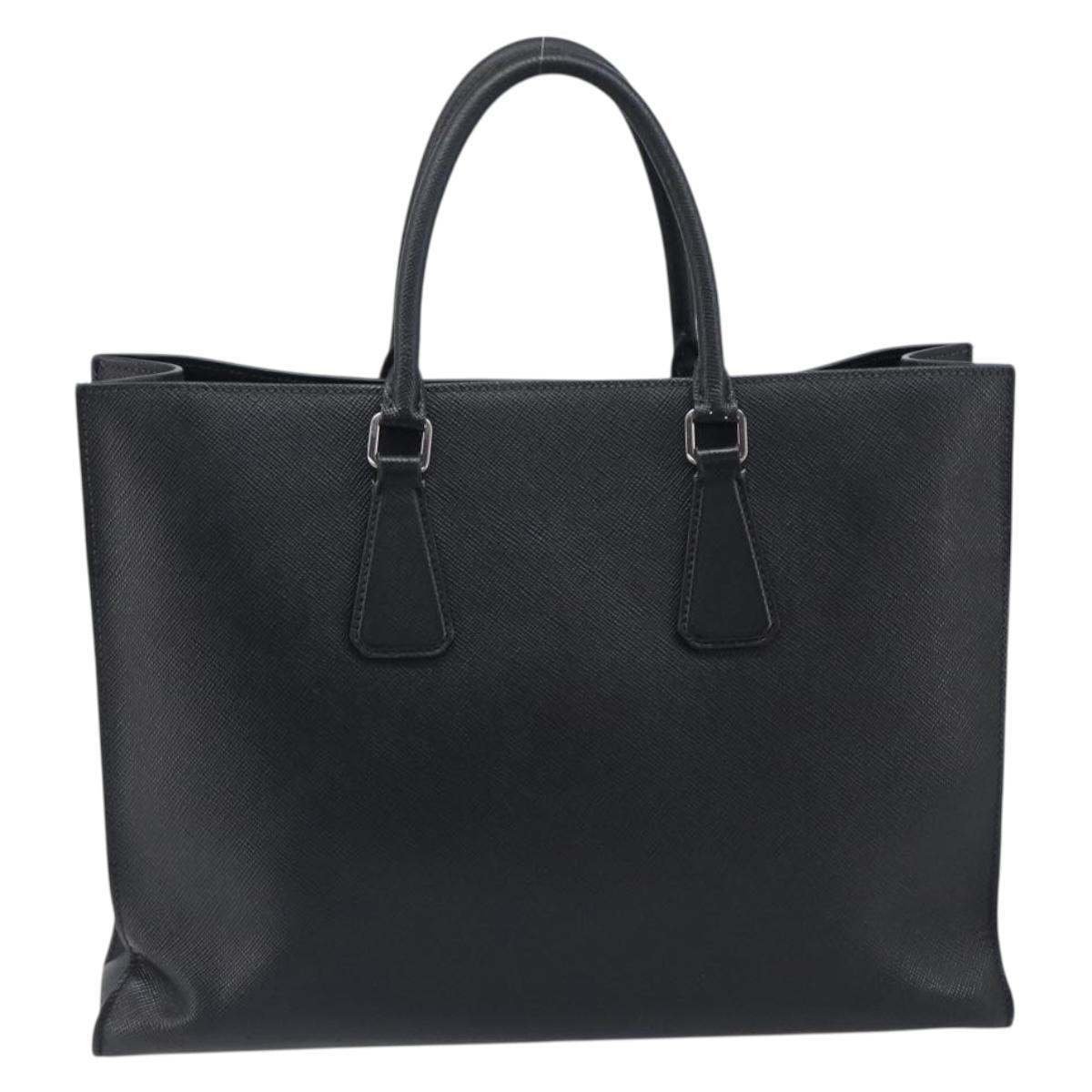 PRADA Tote Bag Leather Black Silver Auth 212084A