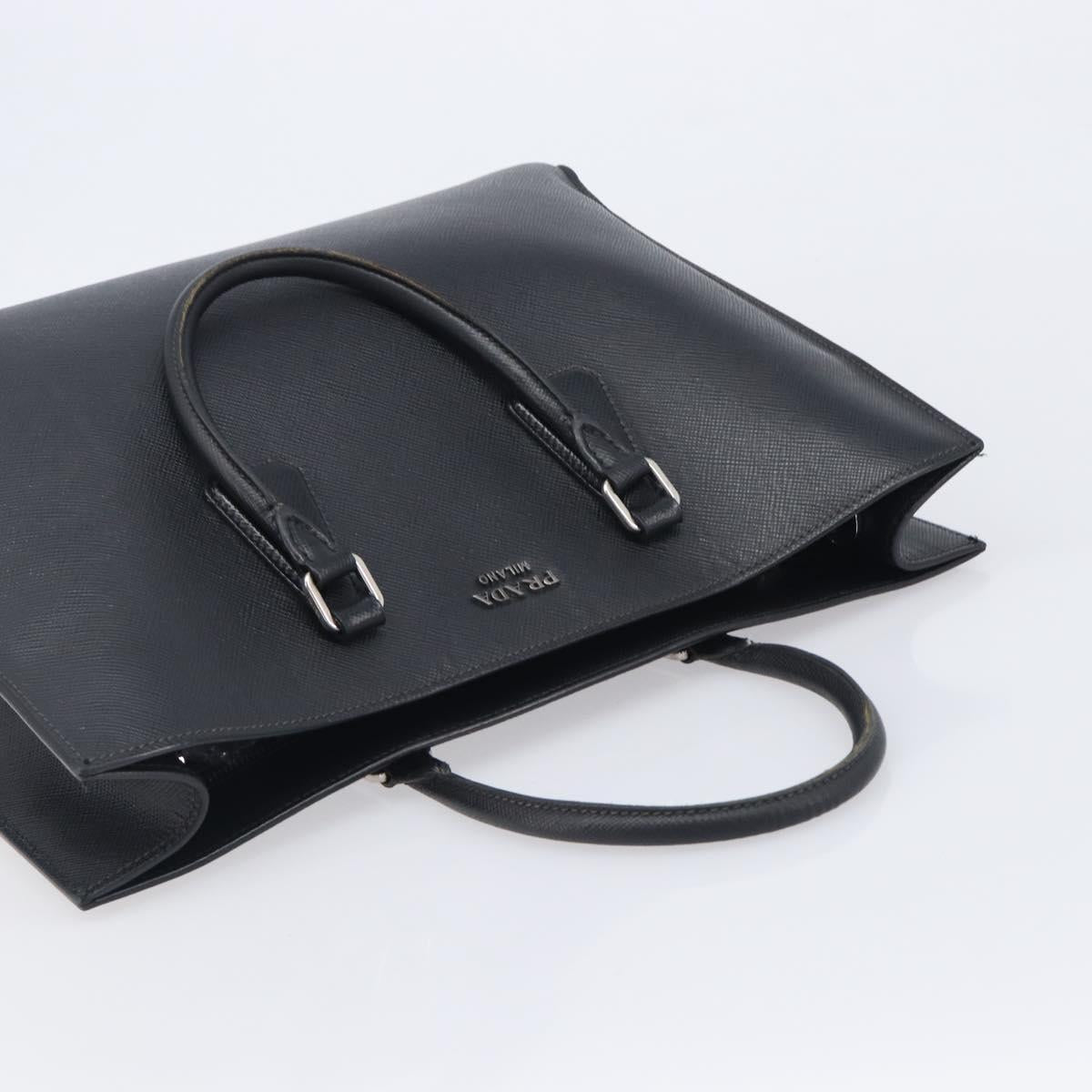 PRADA Tote Bag Leather Black Silver Auth 212084A