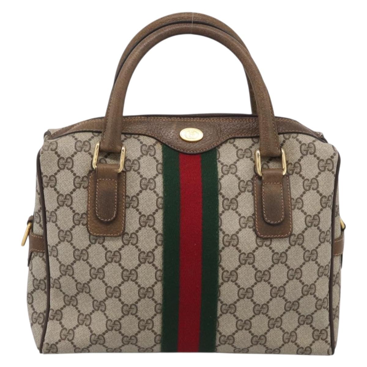 GUCCI GG Supreme Web Sherry Line Hand Bag PVC Beige Gold 67 0223839 Auth 212087