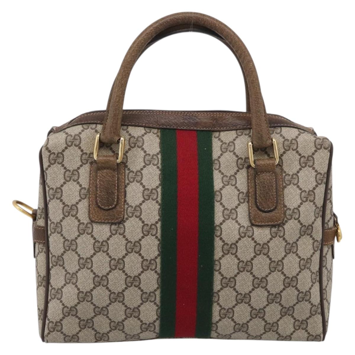 GUCCI GG Supreme Web Sherry Line Hand Bag PVC Beige Gold 67 0223839 Auth 212087