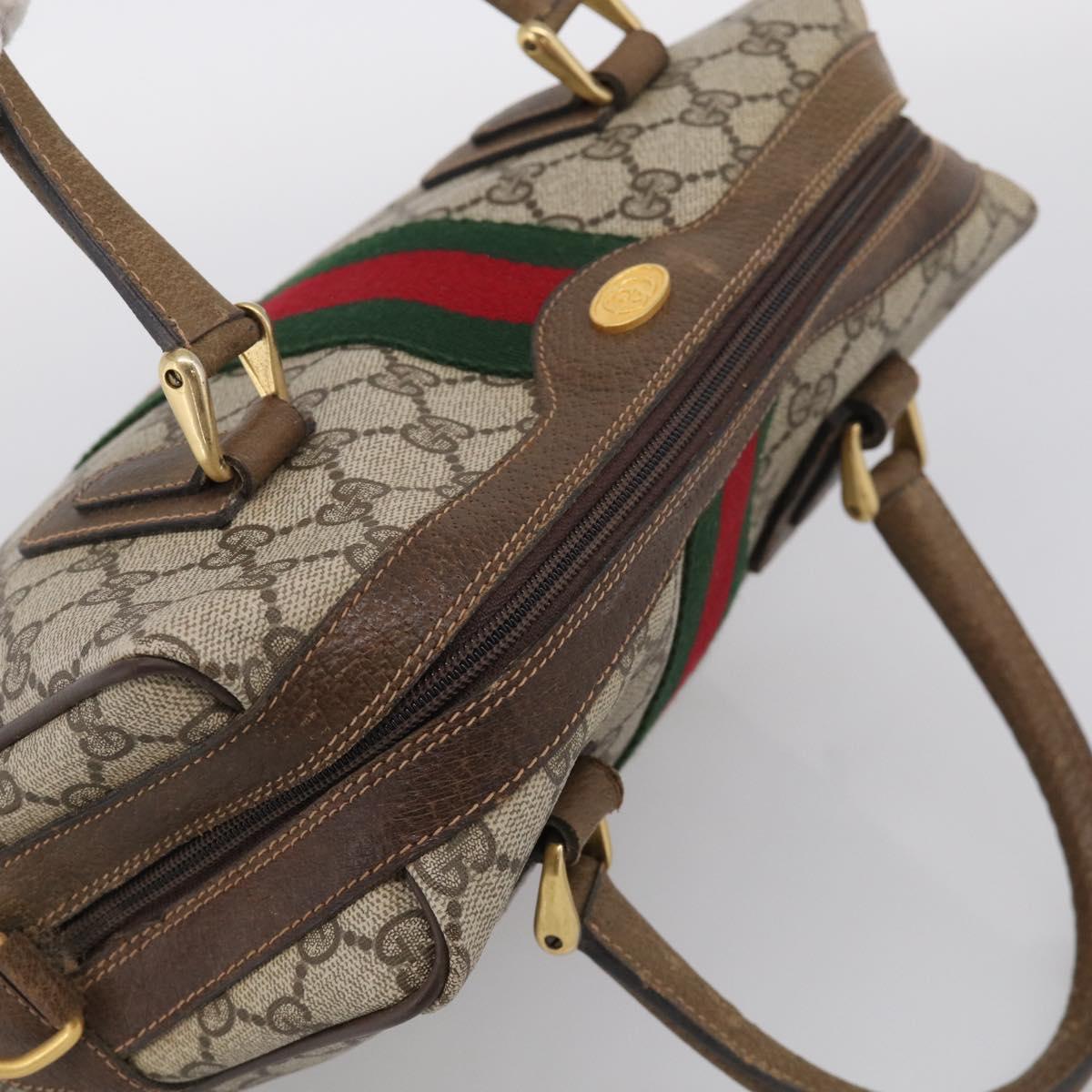 GUCCI GG Supreme Web Sherry Line Hand Bag PVC Beige Gold 67 0223839 Auth 212087