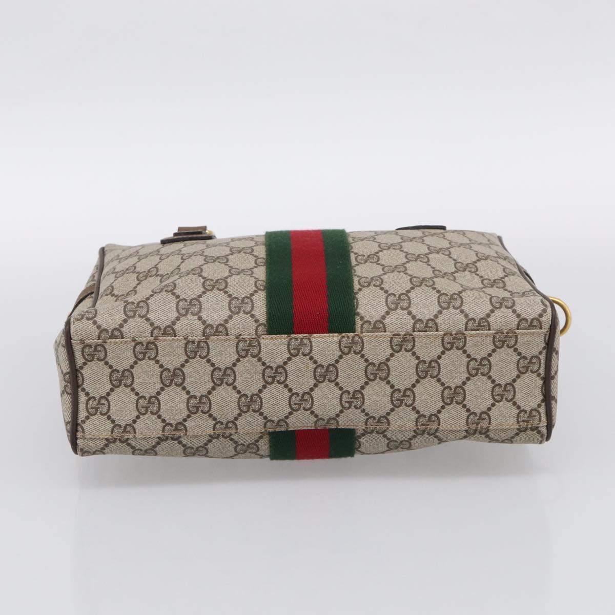 GUCCI GG Supreme Web Sherry Line Hand Bag PVC Beige Gold 67 0223839 Auth 212087
