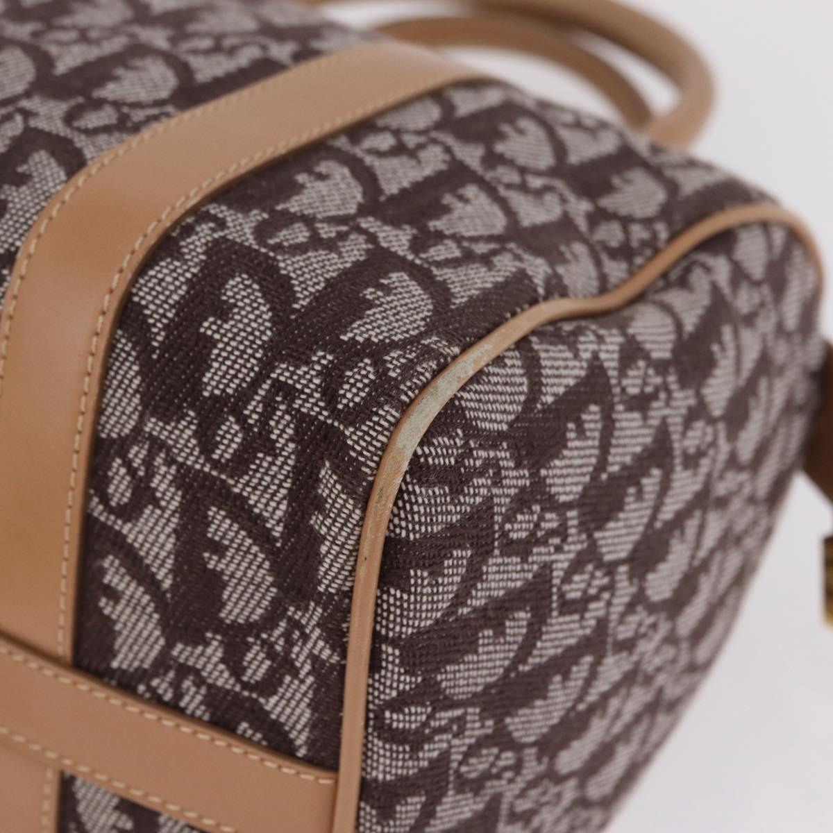 Christian Dior Trotter Canvas Hand Bag Brown Gold Auth 212092SAV