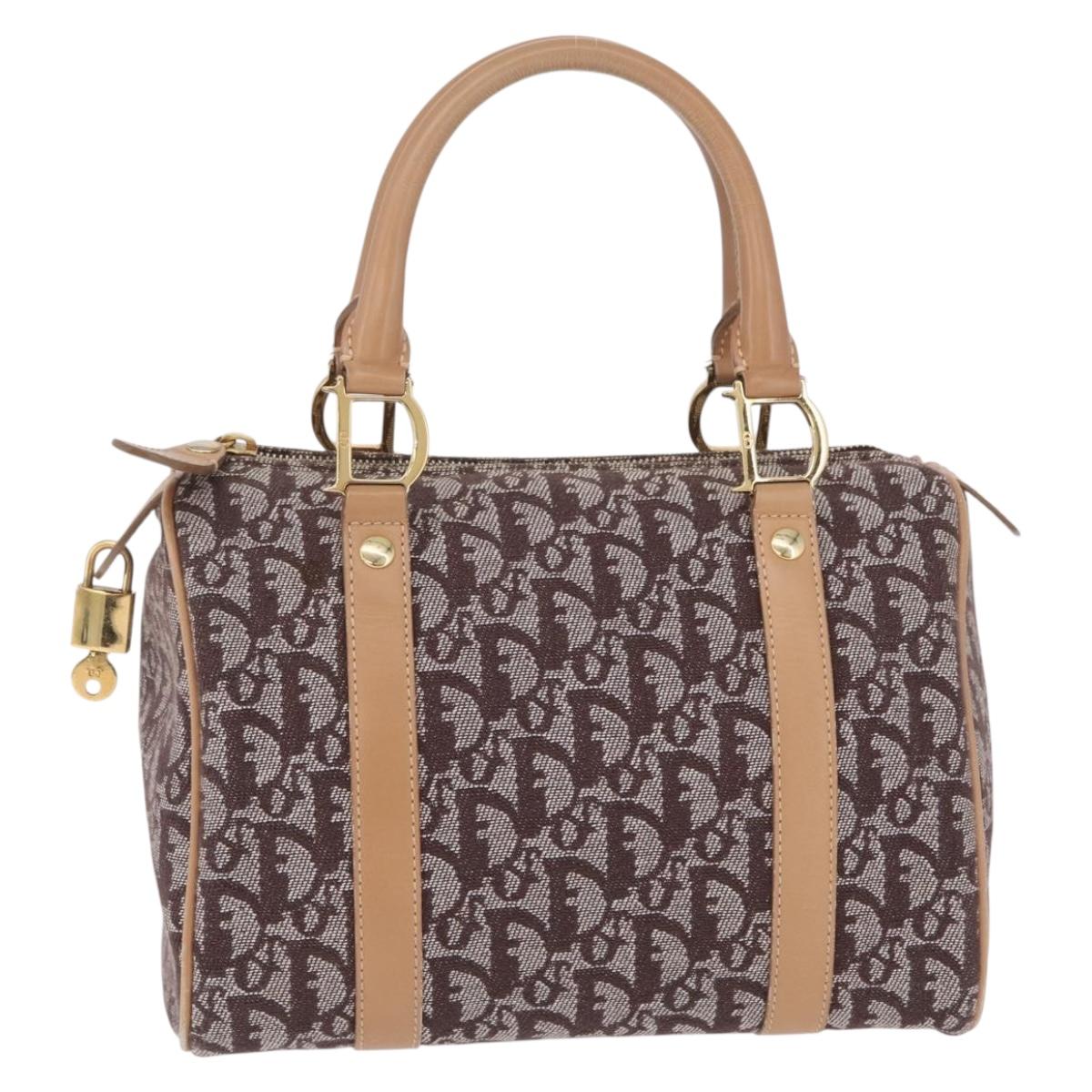 Christian Dior Trotter Canvas Hand Bag Brown Gold Auth 212092SAV