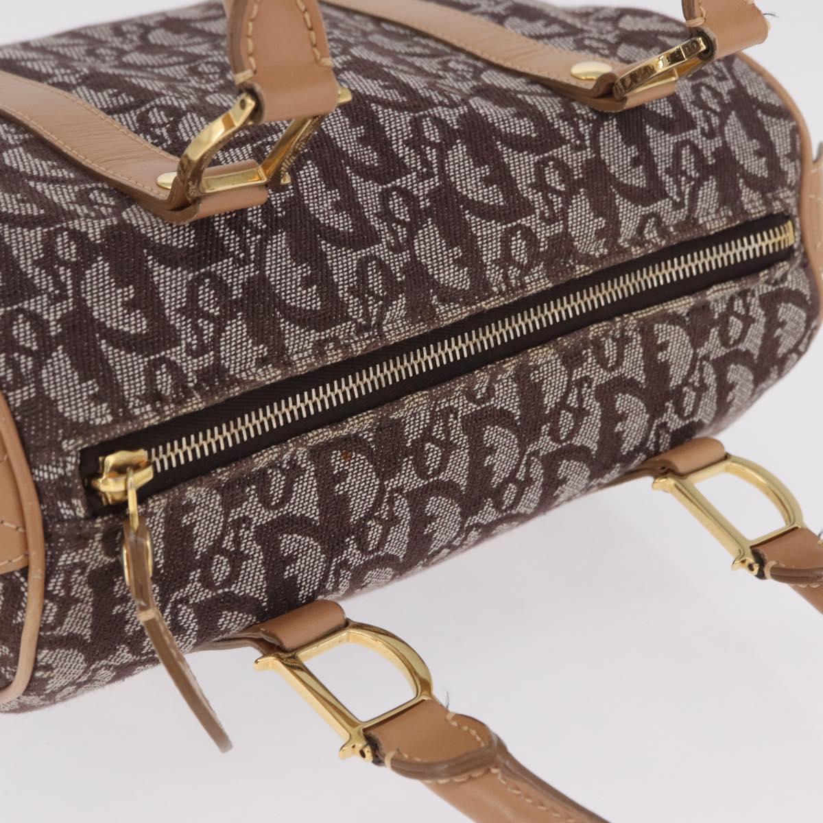 Christian Dior Trotter Canvas Hand Bag Brown Gold Auth 212092SAV