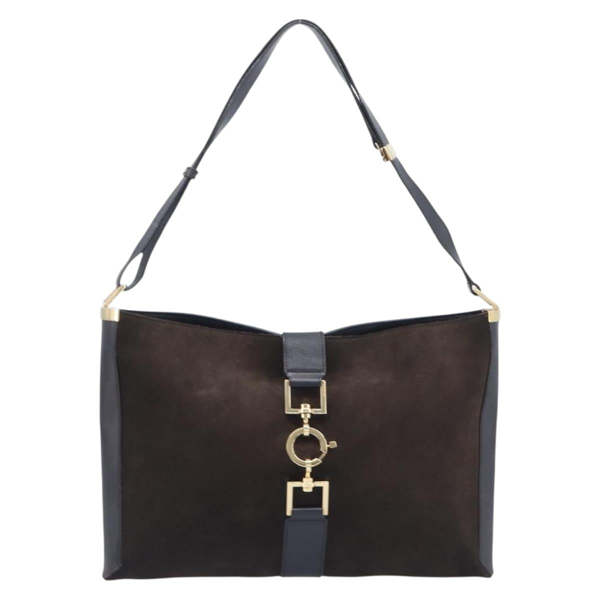 GUCCI Jackie Shoulder Bag Suede Brown Gold Tone 001 4052 1669 Auth 212093A