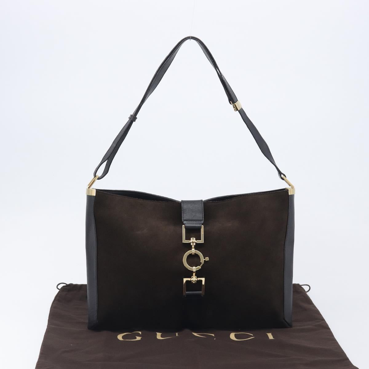 GUCCI Jackie Shoulder Bag Suede Brown Gold Tone 001 4052 1669 Auth 212093A