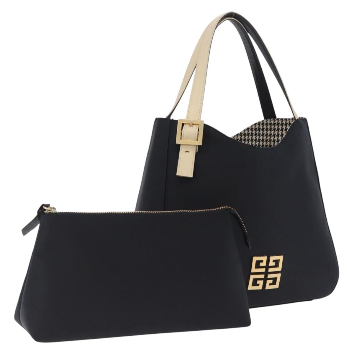 GIVENCHY Hand Bag Nylon Black Gold Auth 212095A