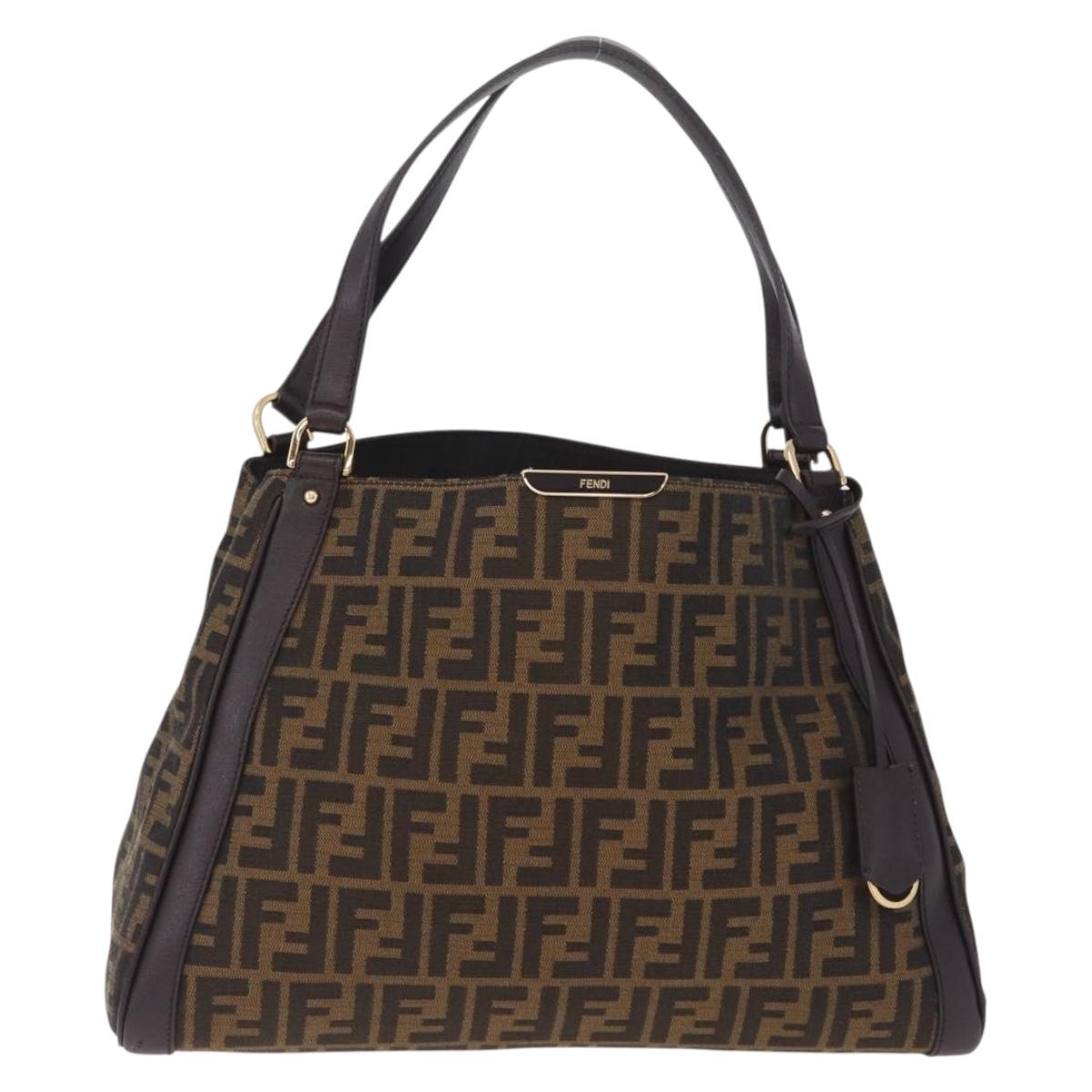 FENDI Zucca Canvas Shoulder Bag Black Brown Auth 212096SAV
