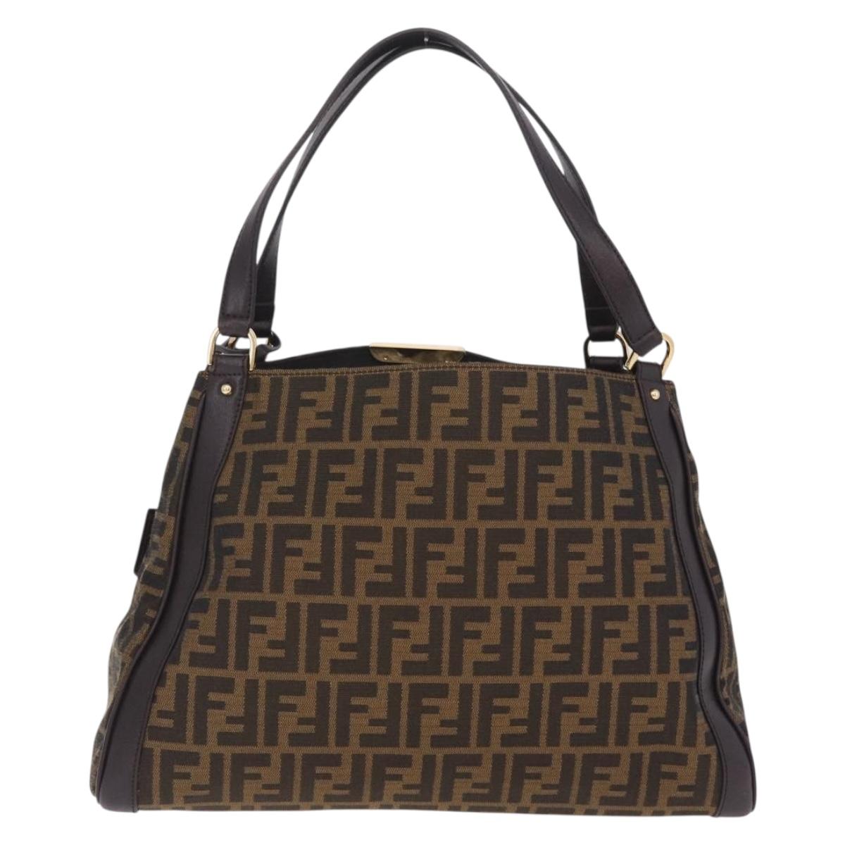 FENDI Zucca Canvas Shoulder Bag Black Brown Auth 212096SAV