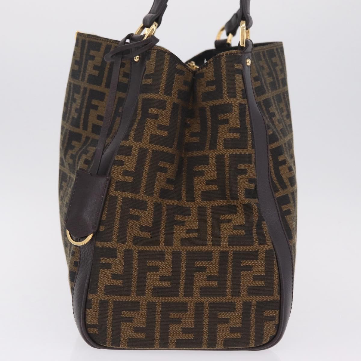 FENDI Zucca Canvas Shoulder Bag Black Brown Auth 212096SAV