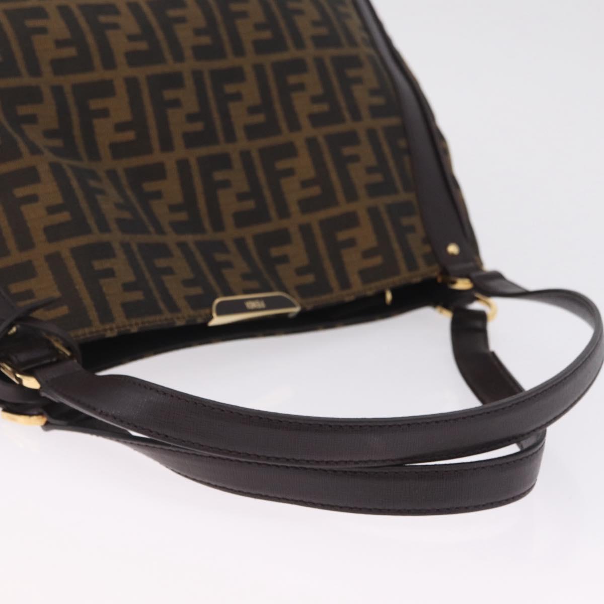 FENDI Zucca Canvas Shoulder Bag Black Brown Auth 212096SAV