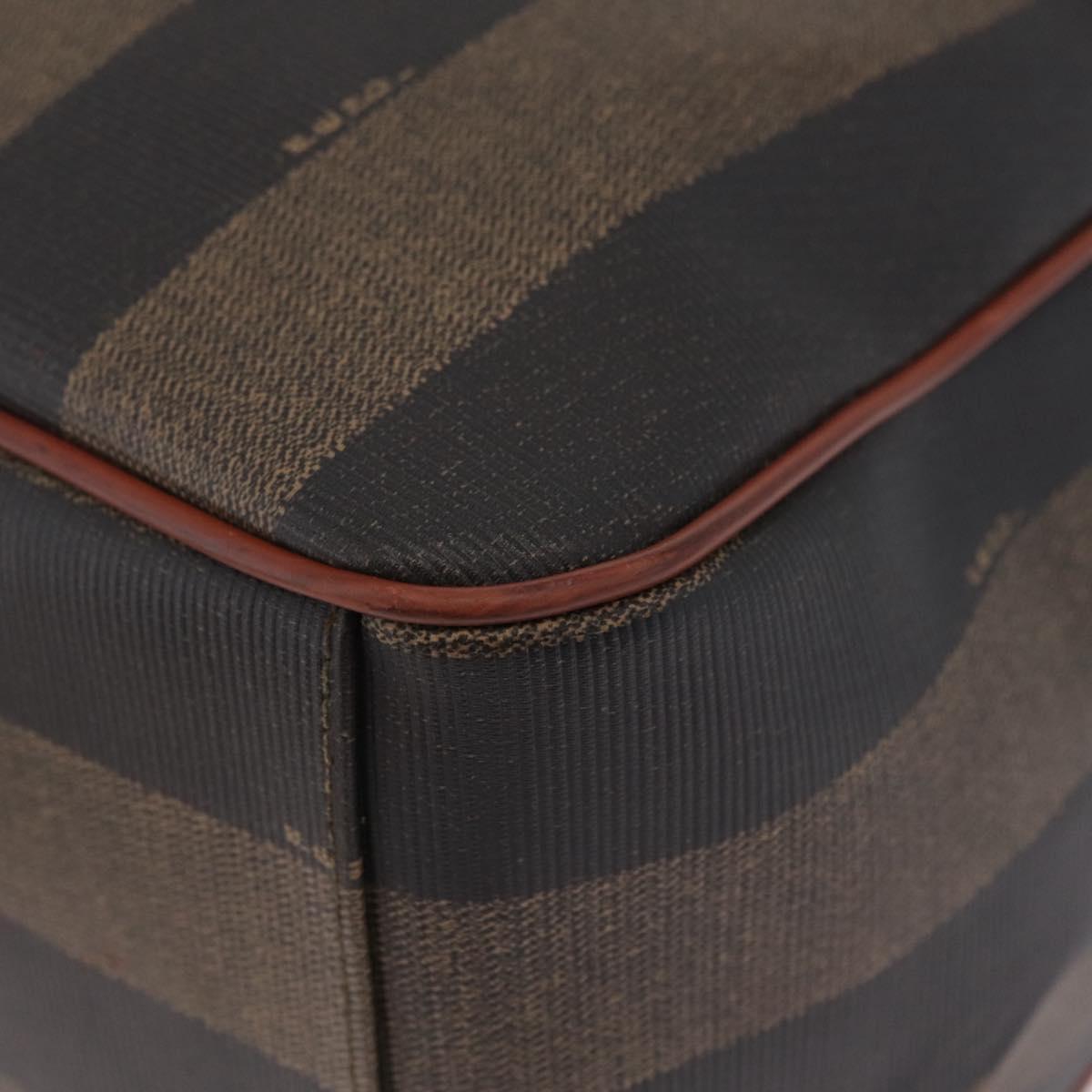FENDI Pequin Canvas Shoulder Bag PVC Black Brown Auth 212097