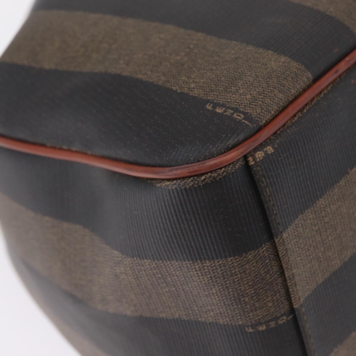 FENDI Pequin Canvas Shoulder Bag PVC Black Brown Auth 212097
