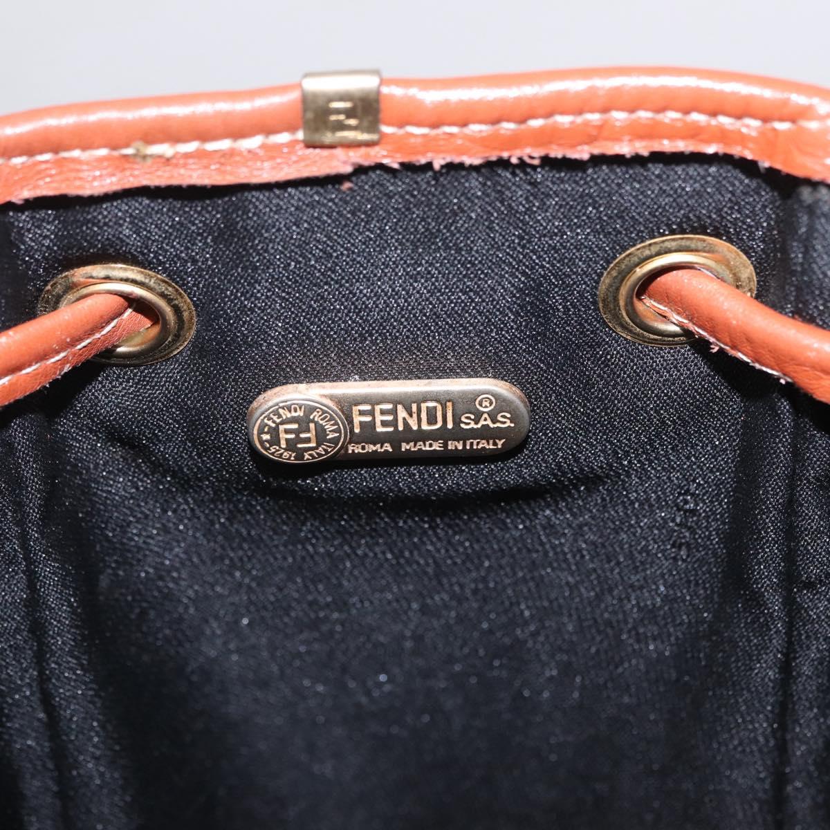 FENDI Pequin Canvas Shoulder Bag PVC Black Brown Auth 212097