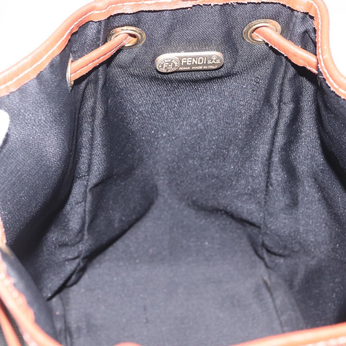 FENDI Pequin Canvas Shoulder Bag PVC Black Brown Auth 212097