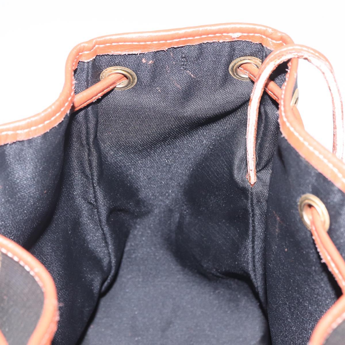 FENDI Pequin Canvas Shoulder Bag PVC Black Brown Auth 212097