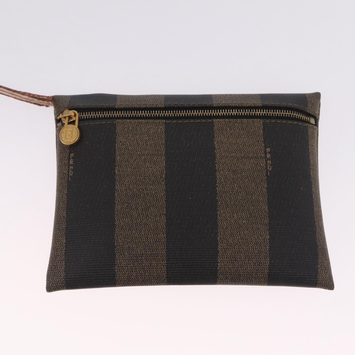 FENDI Pequin Canvas Shoulder Bag PVC Black Brown Auth 212097