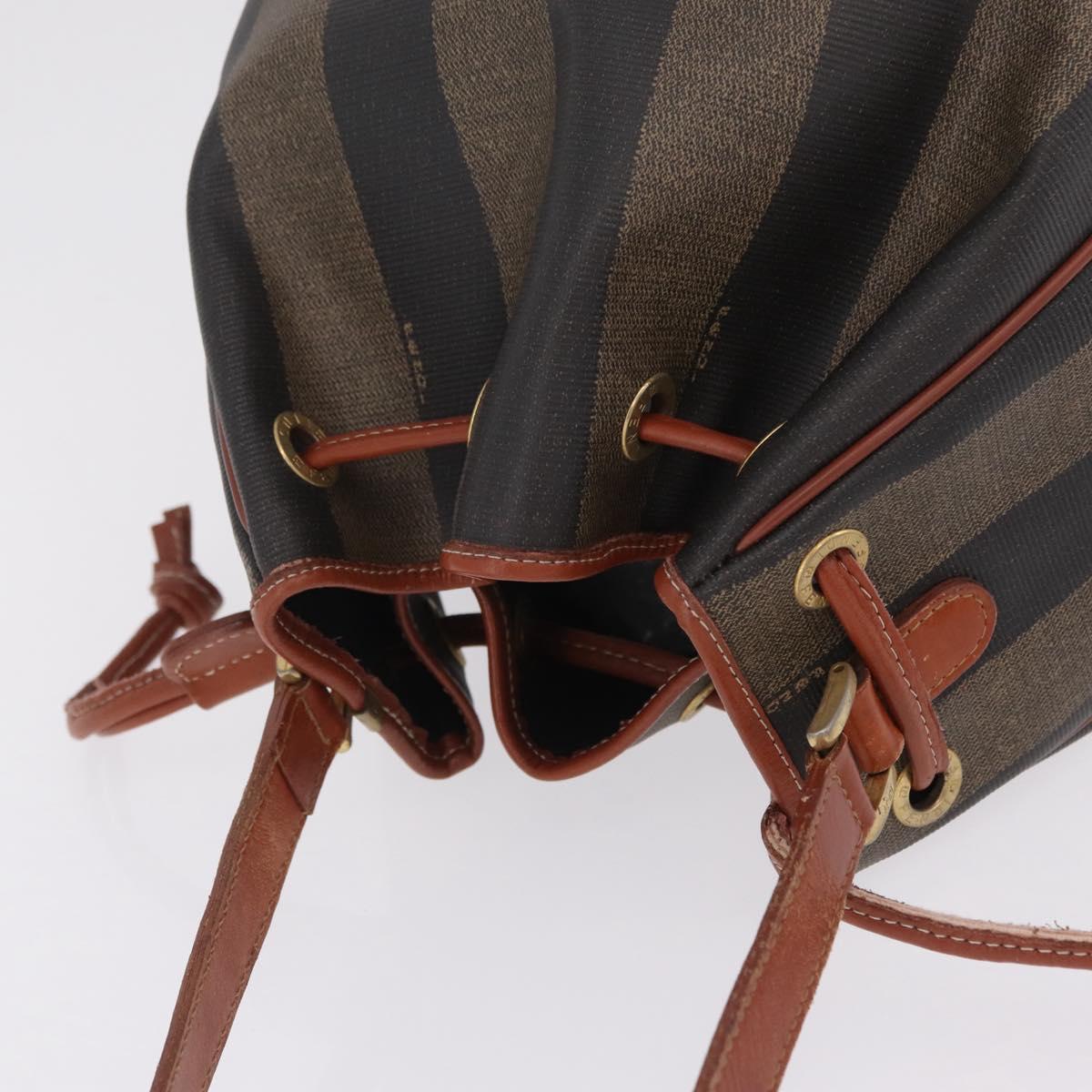 FENDI Pequin Canvas Shoulder Bag PVC Black Brown Auth 212097